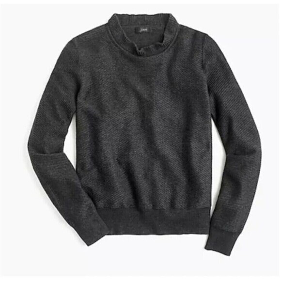 J Crew Ruffle Neck Pullover Sweater Merino Wool Blend XS Gray - Picture 1 of 5